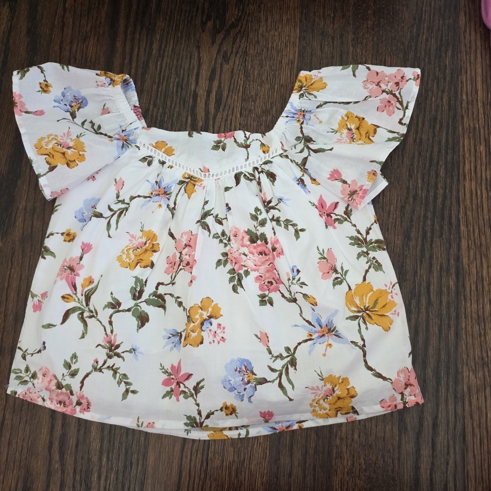 Janie and Jack White Floral Flutter Sleeve Blouse 2T